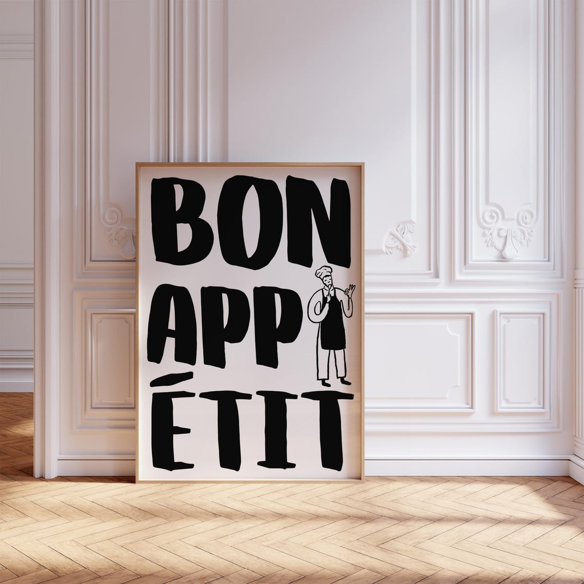 Bon Appetit Black French Kitchen Chef Minimalist Typography Poster - Image 6