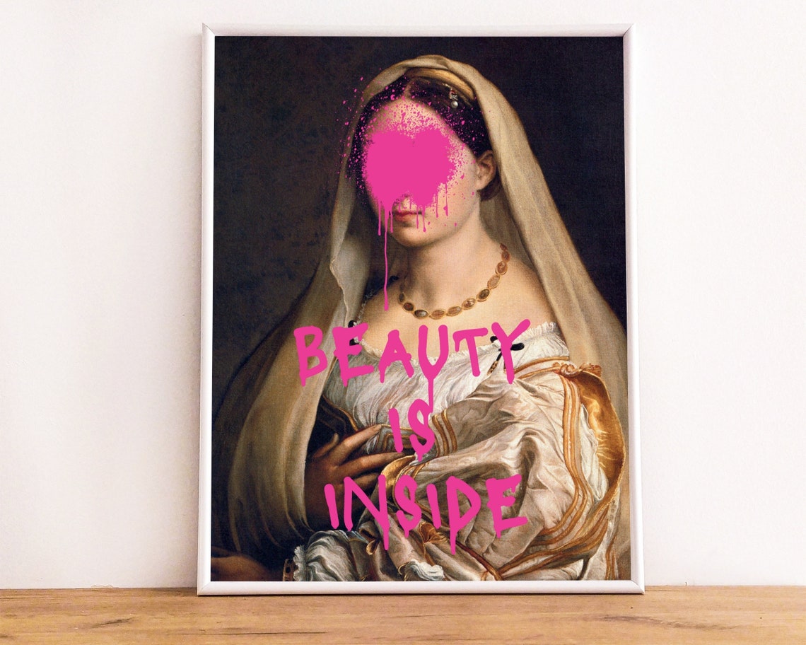 Beauty Is Inside Altered Renaissance Veiled Lady Portrait Poster - Image 2