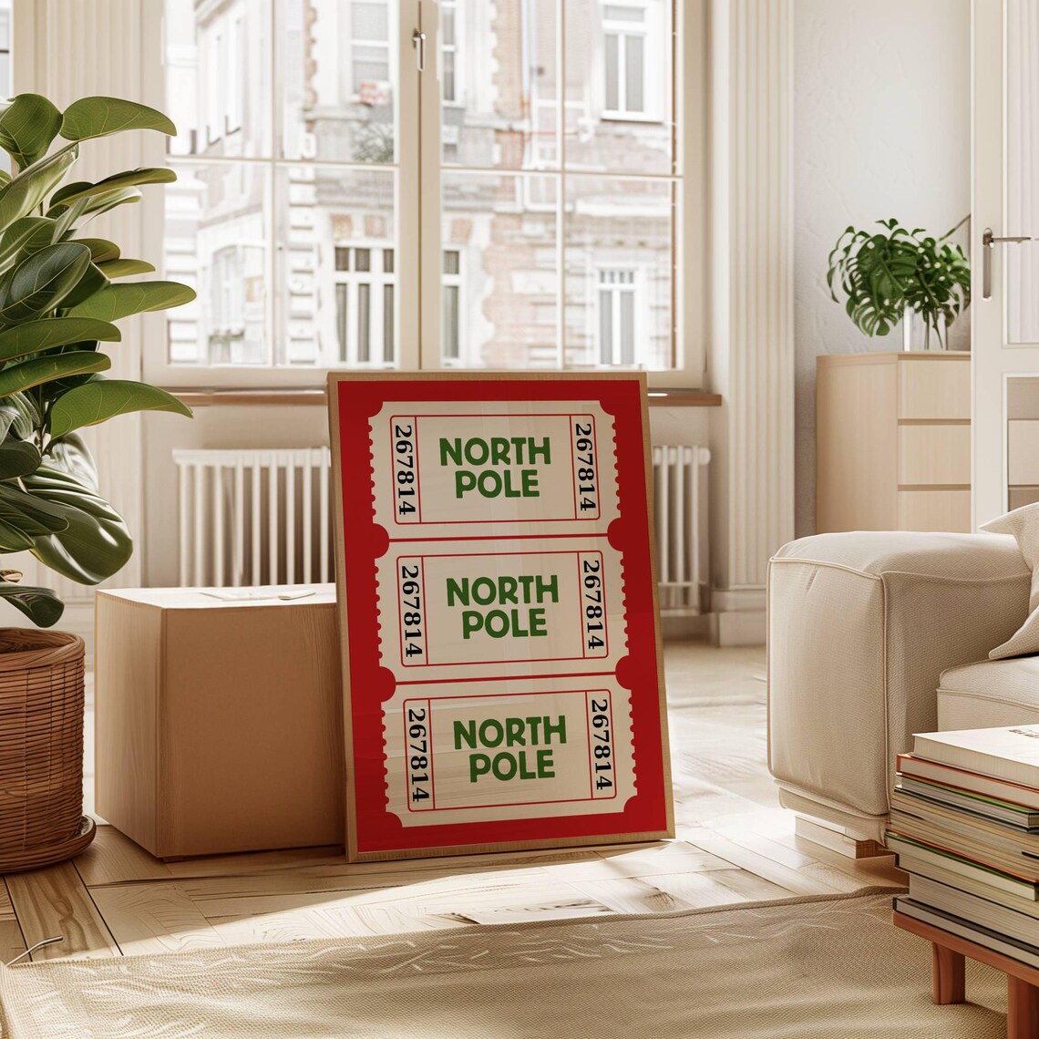 North Pole Ticket Art Print, Red Christmas Decor - Image 7