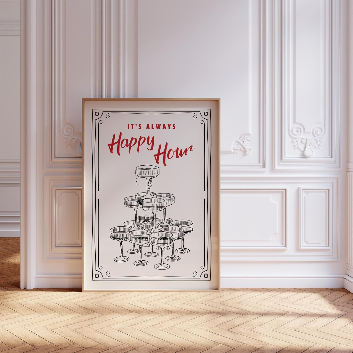 Happy Hour Bar Cart Retro Cocktail Poster - Image 3