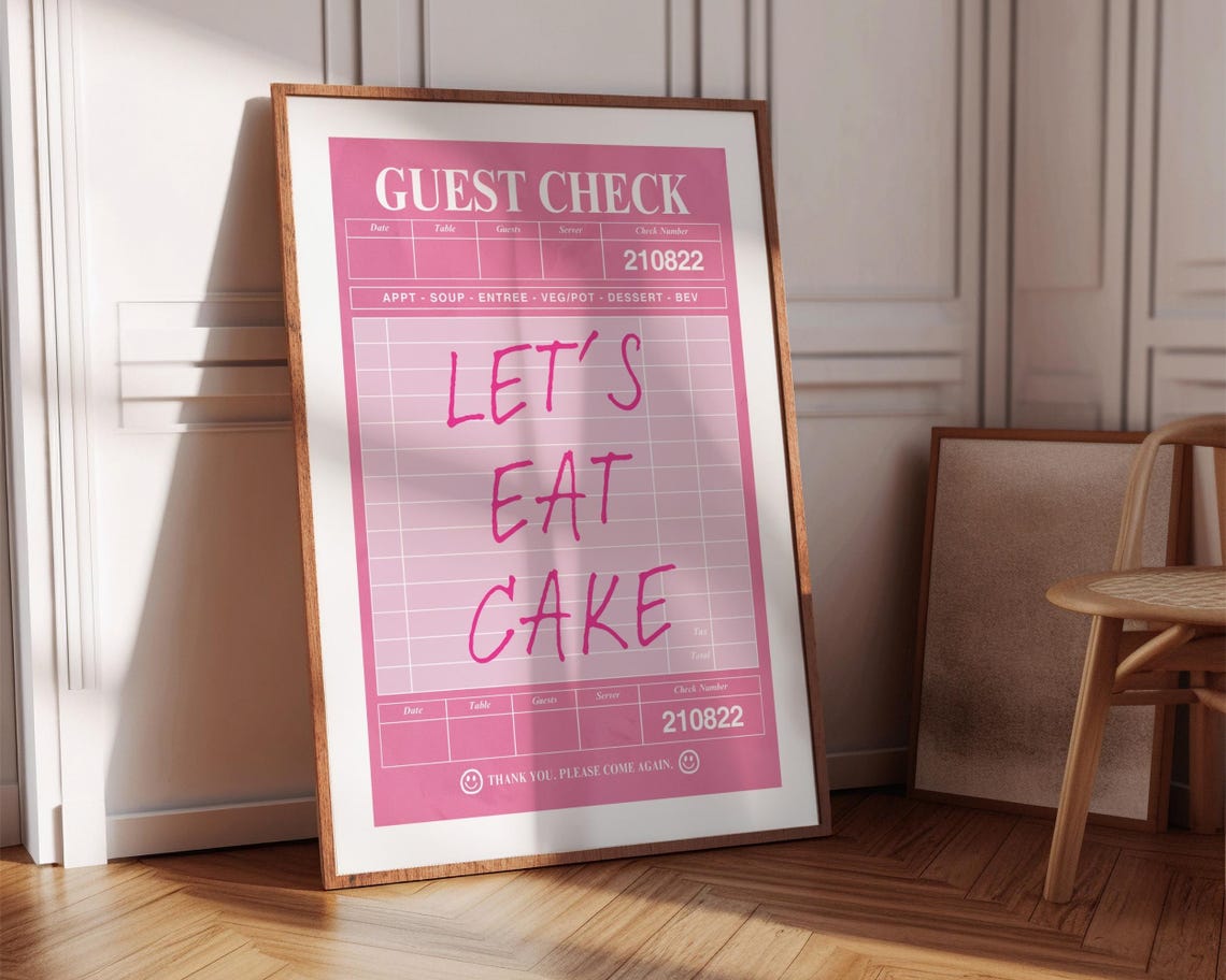 Lets Eat Cake Pink Guest Check Trendy Birthday Party Quote Poster - Image 6