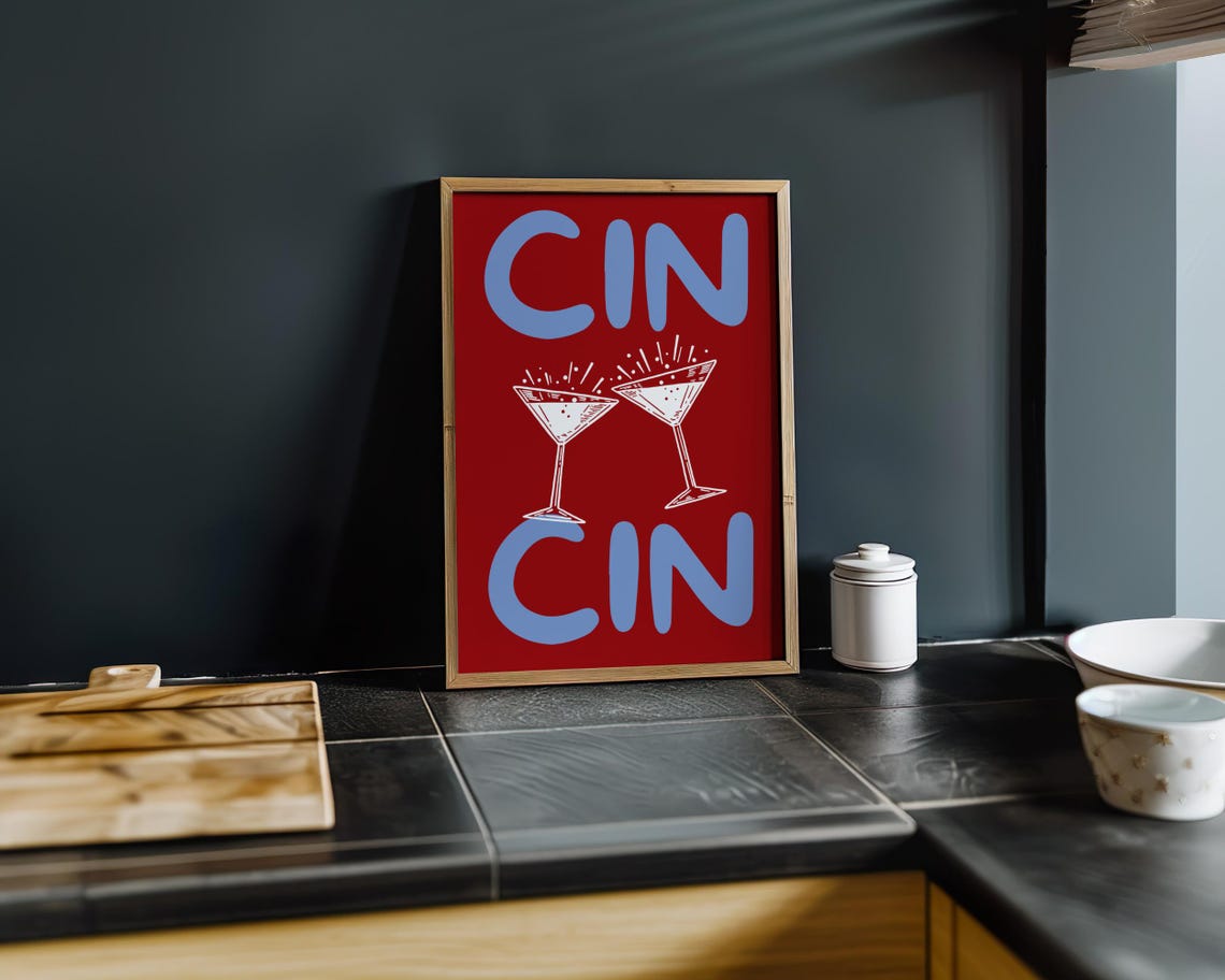 Cin Cin Red Martini Glasses Bold Retro Cocktail Bar Art Poster - Image 7