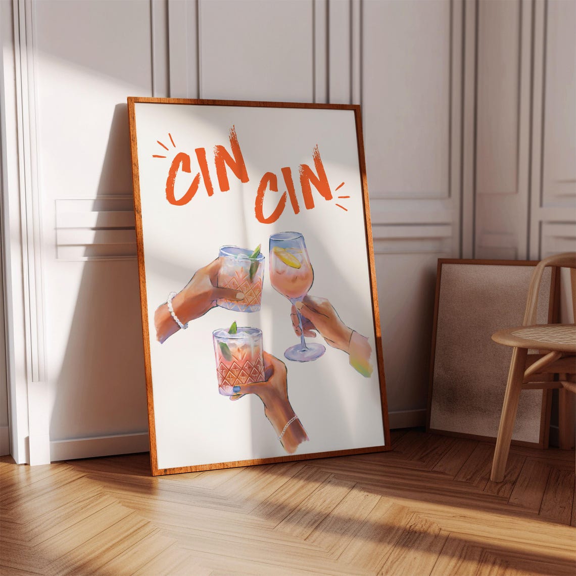 Cin Cin Cheers Toast Cocktail Bar Cart Orange Art Spritz Poster - Image 4