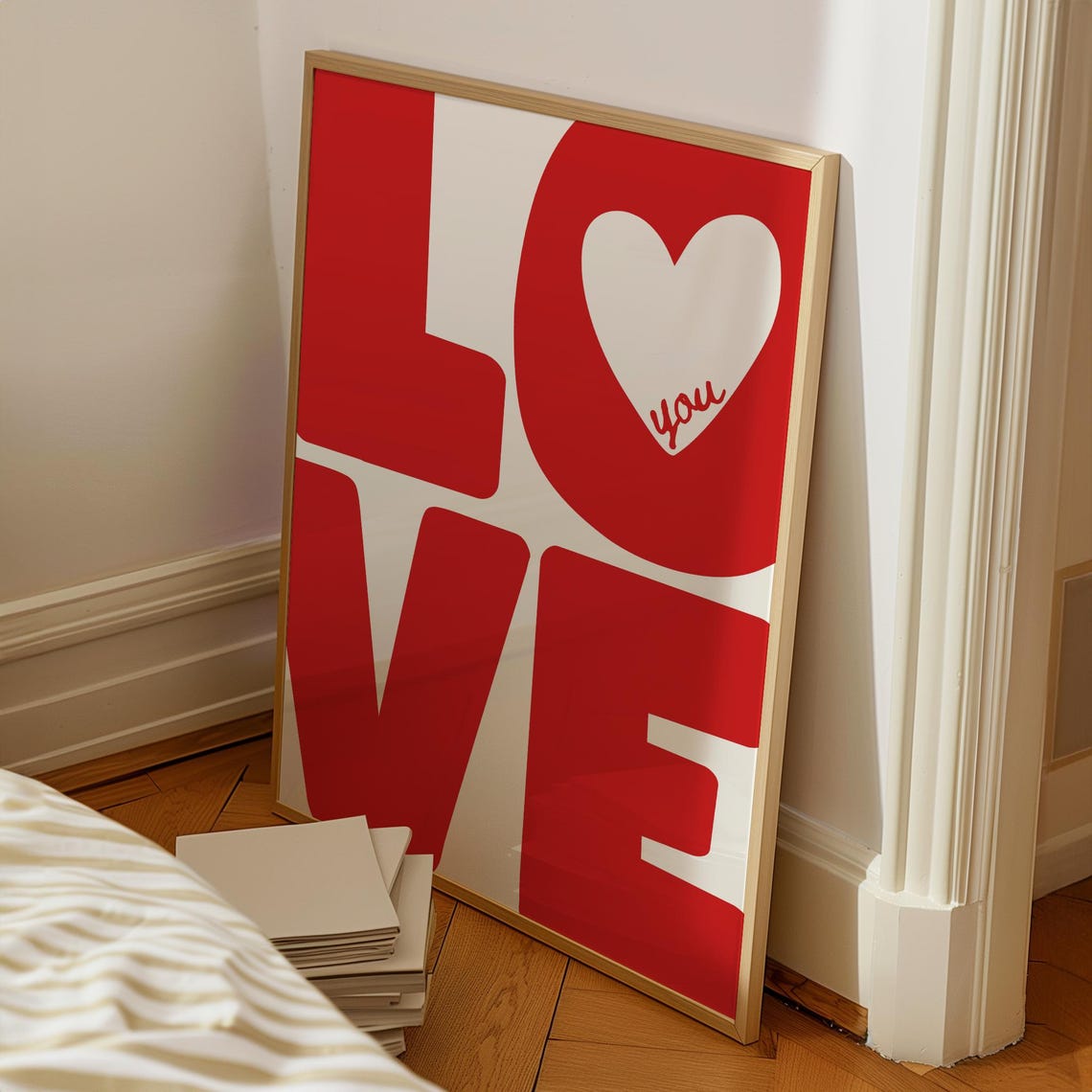 Love You Red Big Block Letters Heart Typography Bold Wall Poster