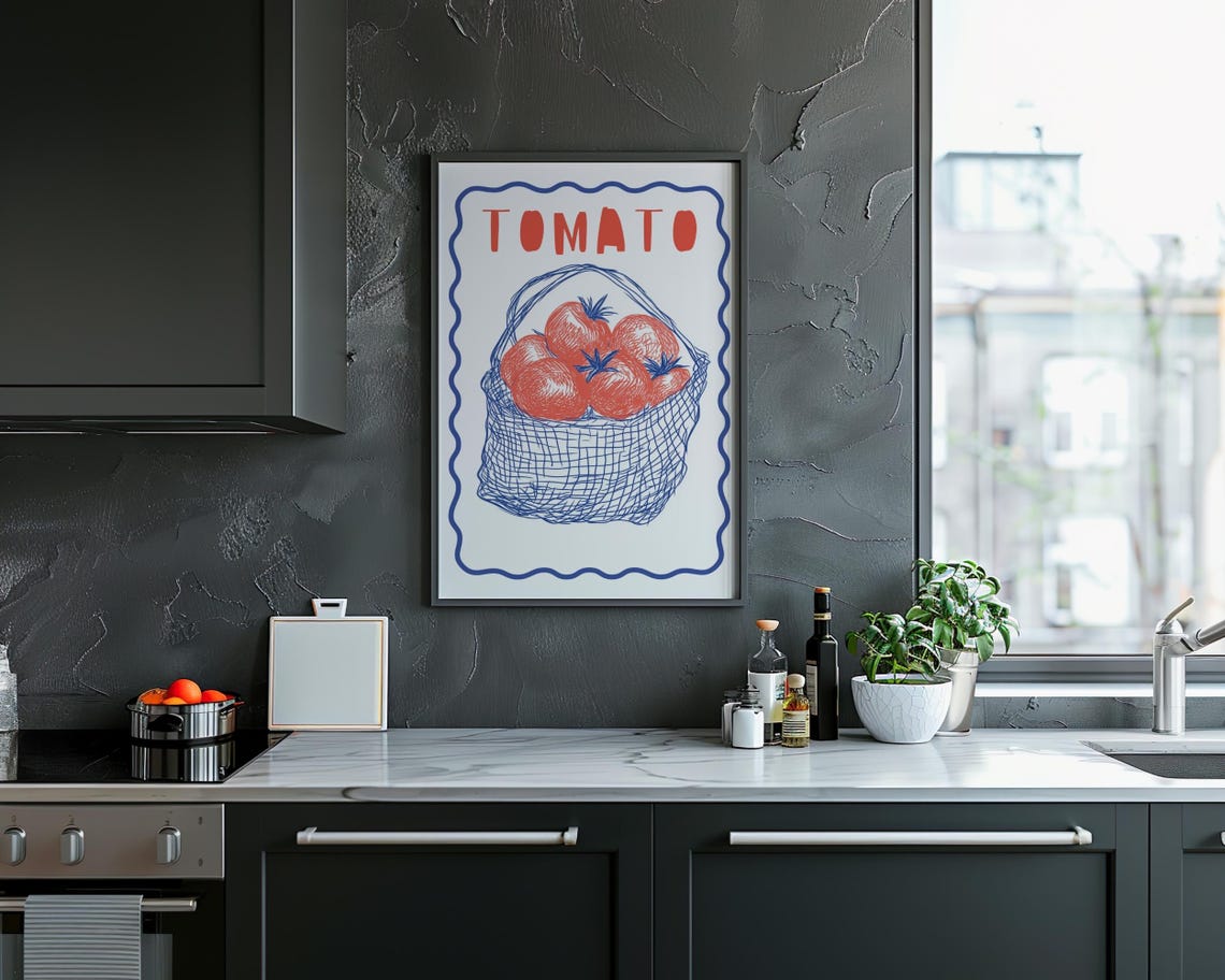 Tomato Basket Hand Drawn Modern Kitchen Art Illustration Poster - Image 2