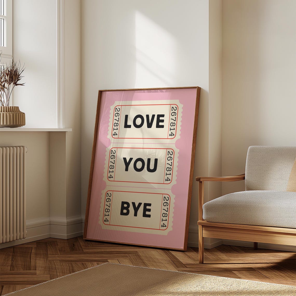 Love You Bye Vintage Ticket Stub Trio Pink Girly Wall Poster - Image 4