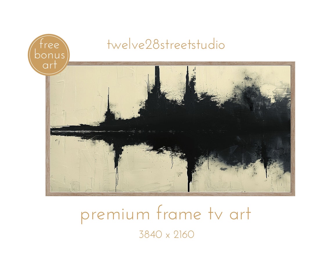 Minimalist Black Ink Abstract Landscape Reflection Cream Art Poster