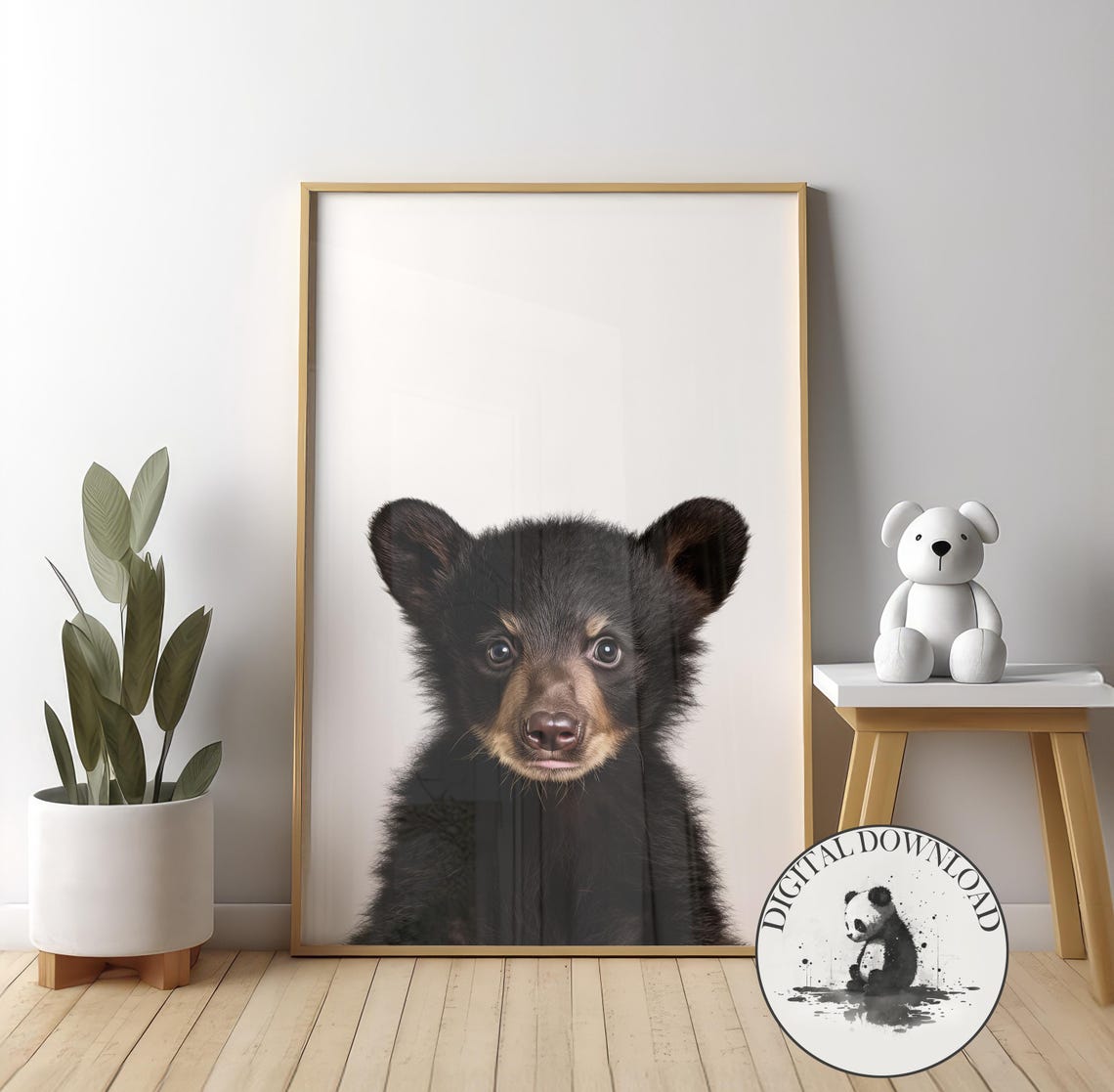 Sweet Baby Black Bear Cub Watercolor Nursery Animal Portrait Poster