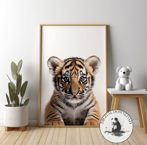Cute Tiger Cub Close-Up Portrait Sweet Jungle Nursery Animal Poster