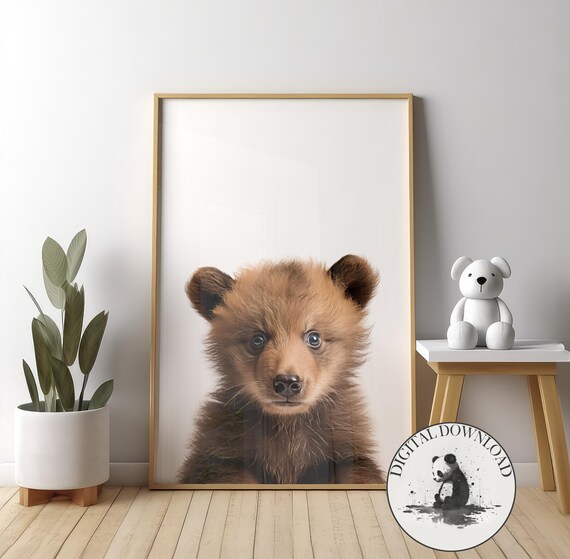 Baby Brown Bear Wall Art Cute Illustration Infant Nursery Decor Ink Drawing