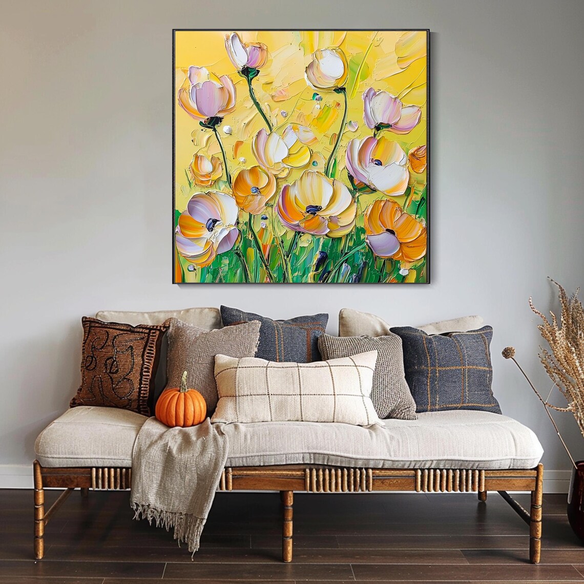 White And Yellow Poppies On Golden Textured Spring Floral Poster - Image 2