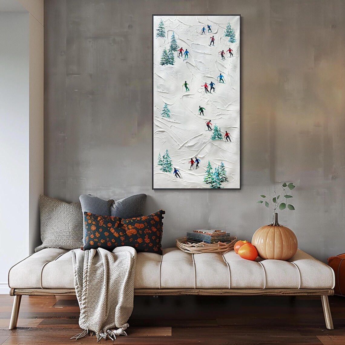 Skiers On Snowy Mountain Slope Colorful Winter Sports Poster - Image 3