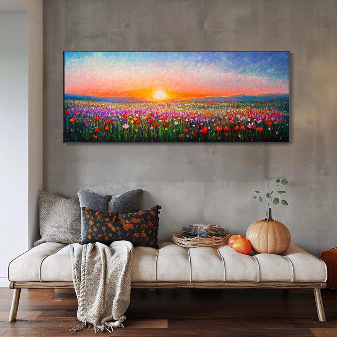 Golden Wildflower Field At Sunset Colorful Meadow Horizon Poster - Image 3