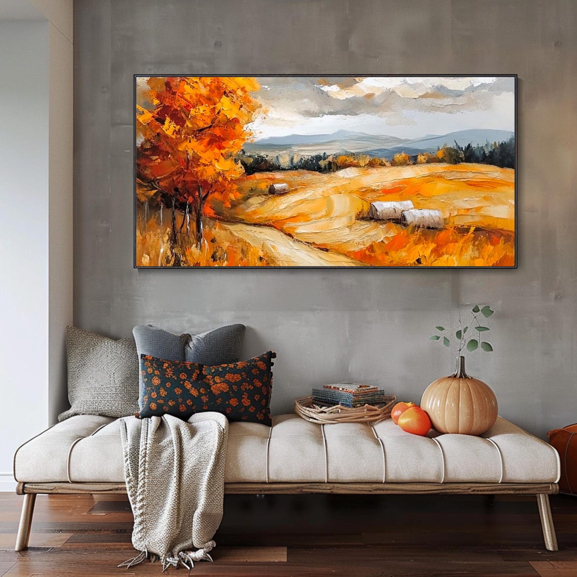 Golden Wheat Fields With Hay Bales Autumn Harvest Landscape Poster - Image 3