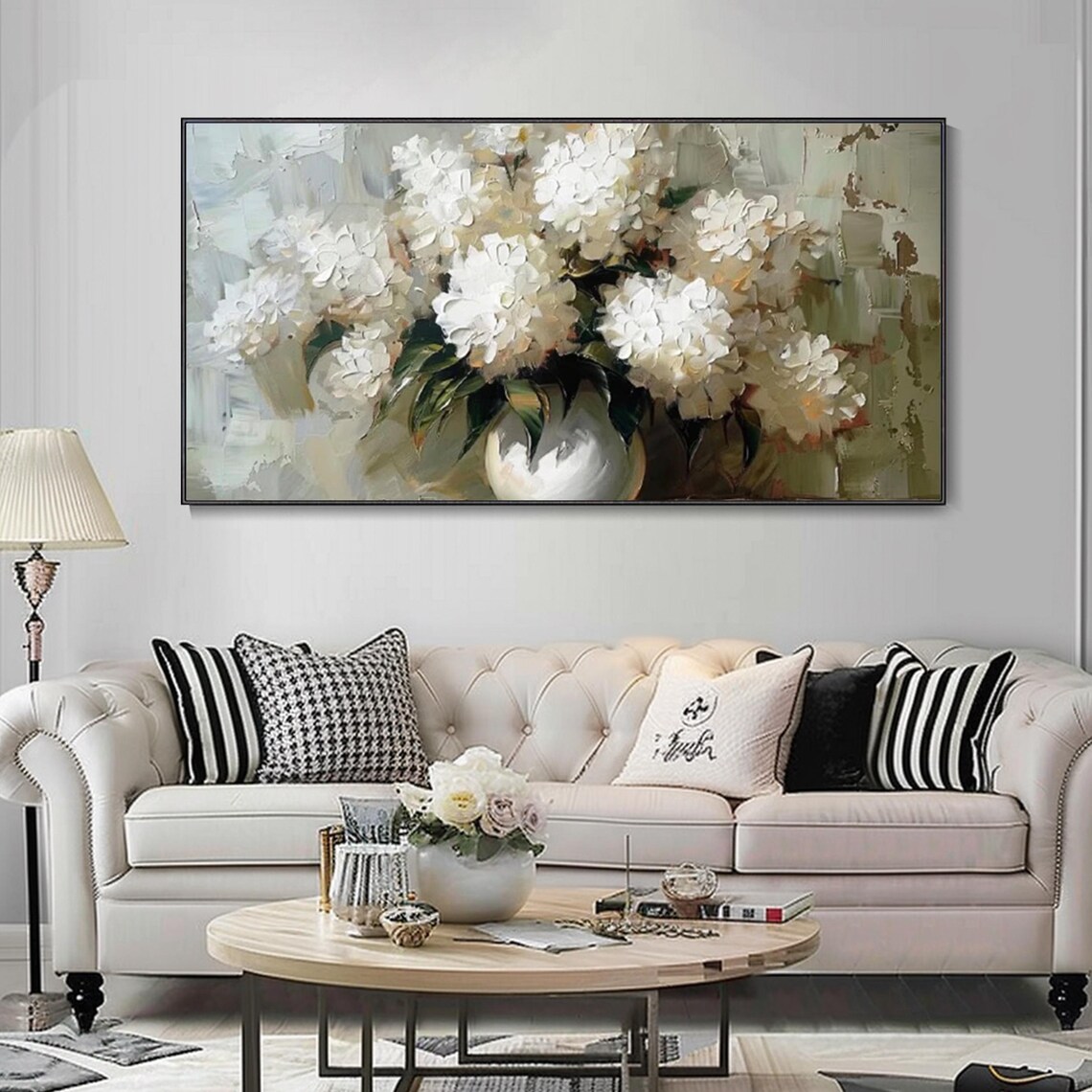 White Hydrangea Abstract Art Print, Modern Texture - Image 3
