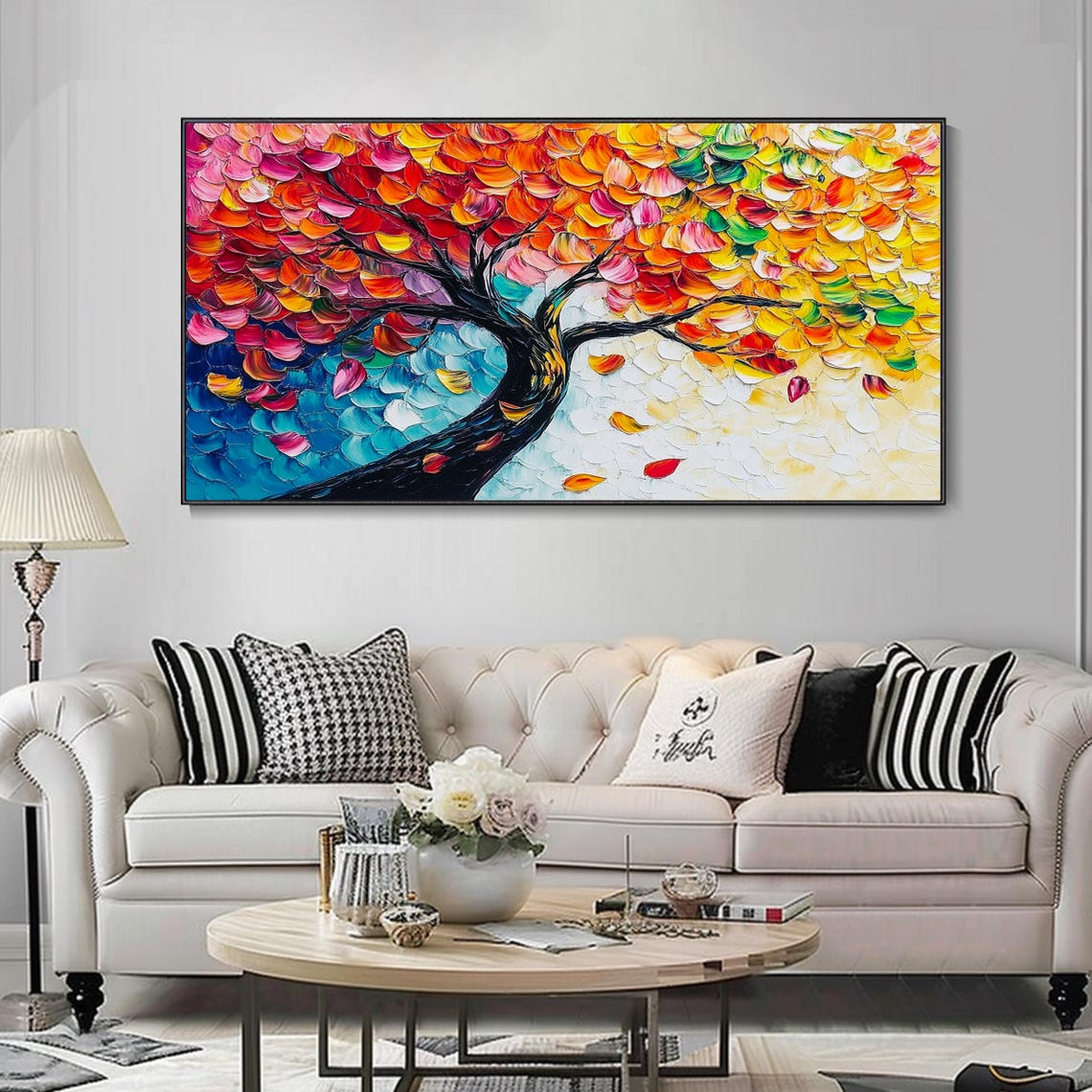 Rainbow Colorful Tree Black Trunk Palette Knife Art Painting Poster - Image 3
