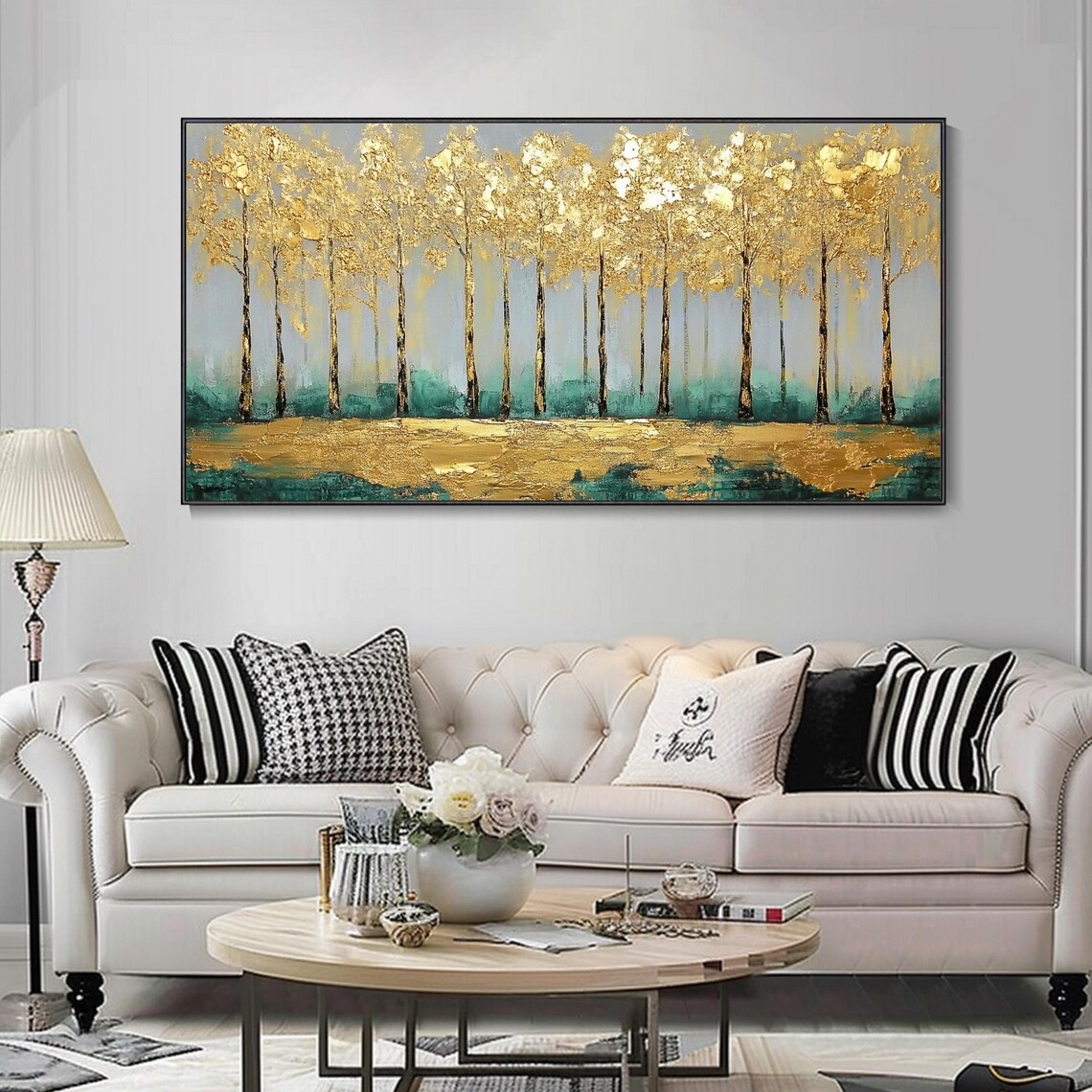 Golden Foil Forest Row Of Trees Gold Leaf Modern Painting Poster - Image 4