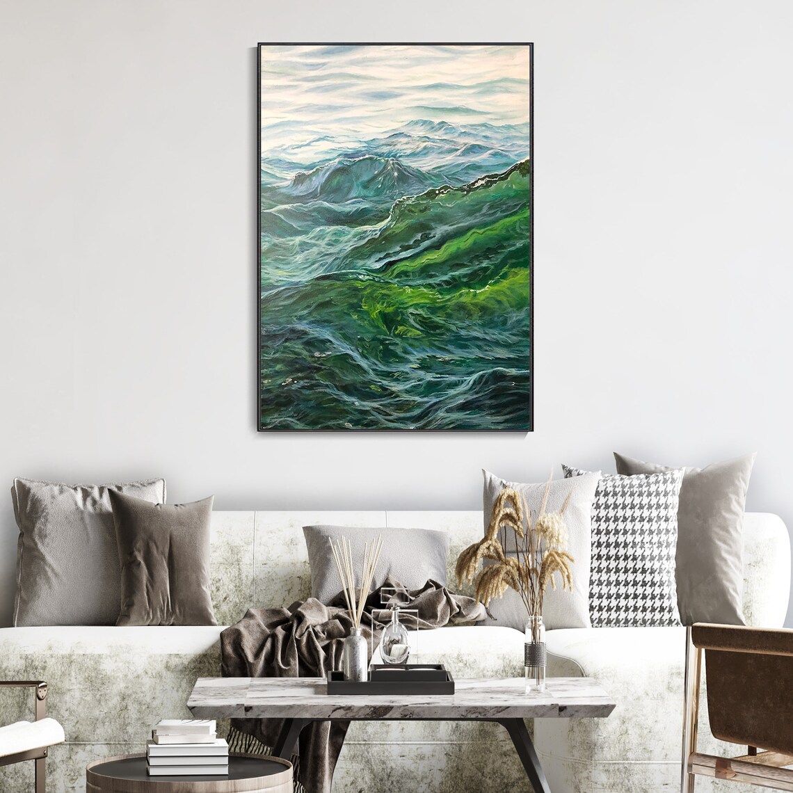 Emerald Ocean Waves Rolling Green Sea Textured Oil Painting Wall Art Poster - Image 3