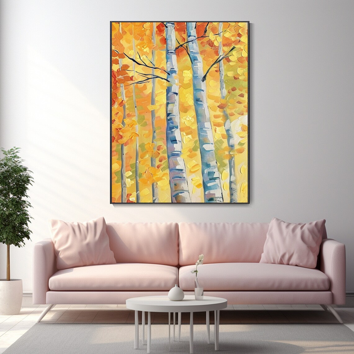 Birch Forest Abstract Oil Painting, Landscape Art Print - Image 3