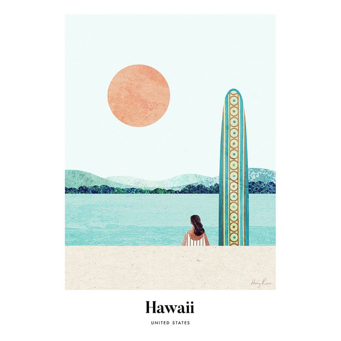 Hawaii by Henry Rivers, Vintage Travel Poster - Image 3