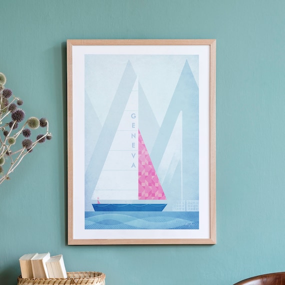Geneva Travel Poster, Minimalist Vintage Retro Style