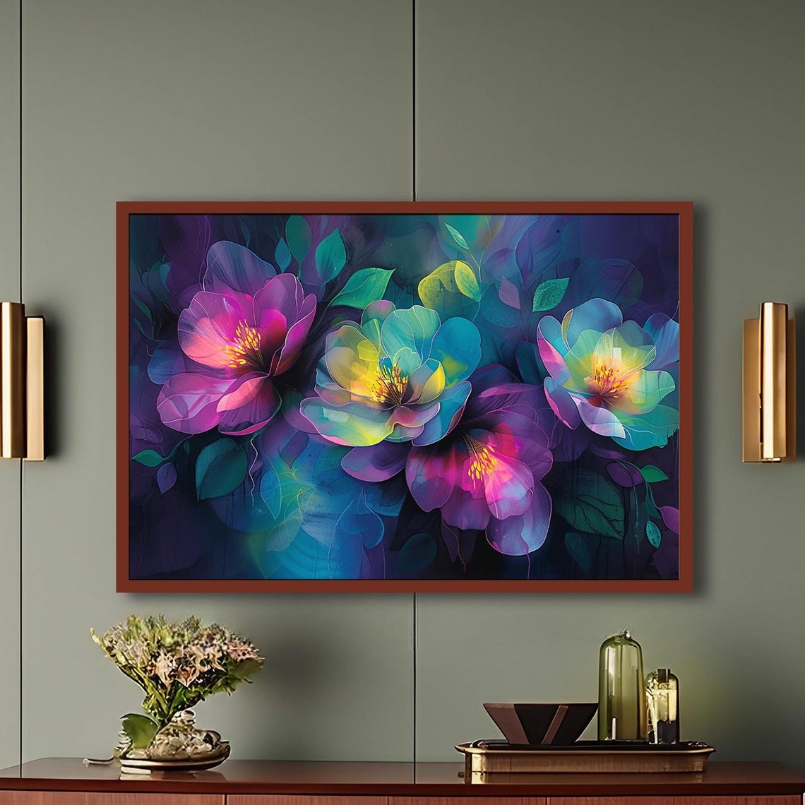 Floral Wall Art Bold Bright Colors Purple Pink Teal And Yellow Flowers Bedroom Wall Art Office Wall Decor Girls Room She Shed Deco - Image 4