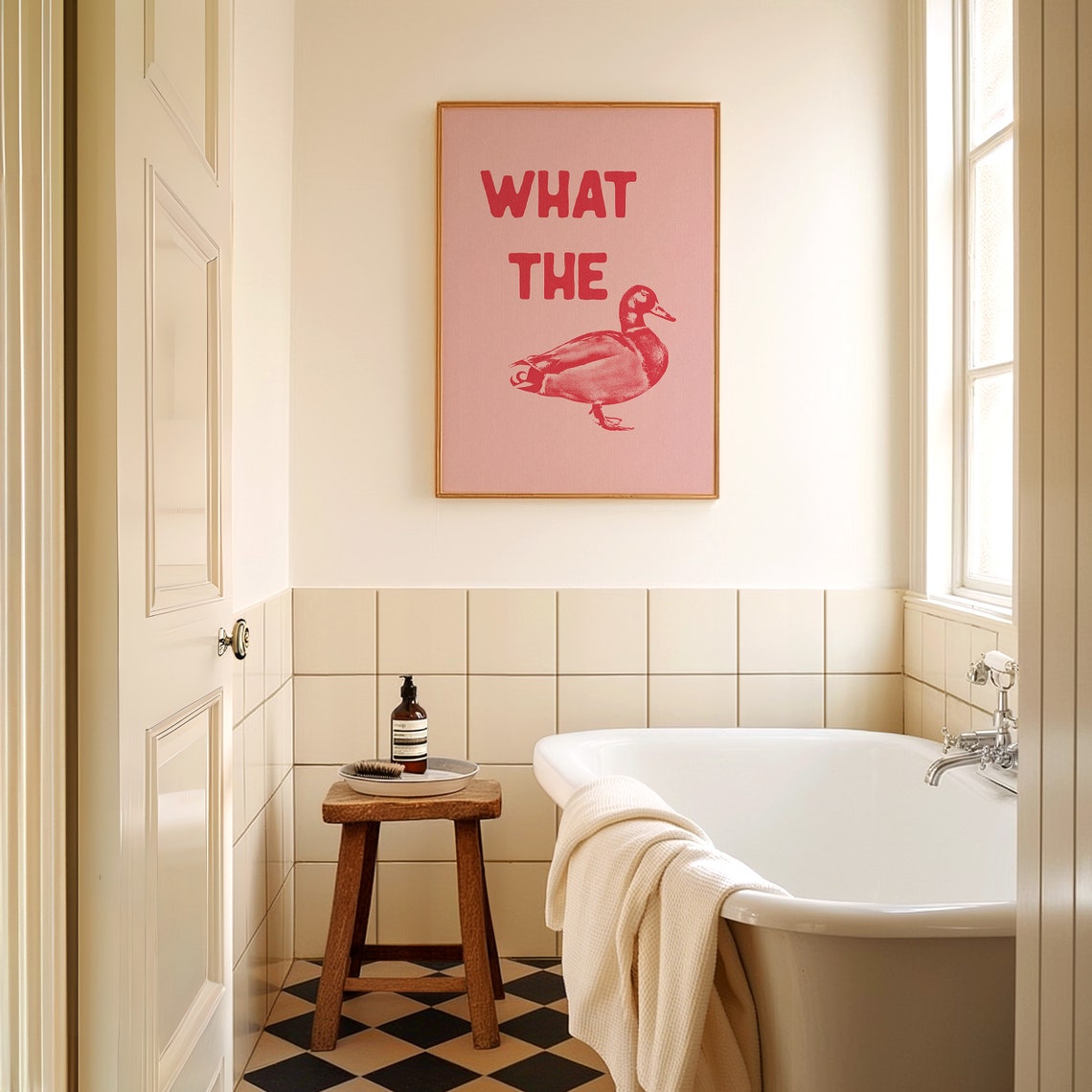 What The Duck Funny Red Duck Pun Retro Cheeky Kitchen Wall Art - Image 3