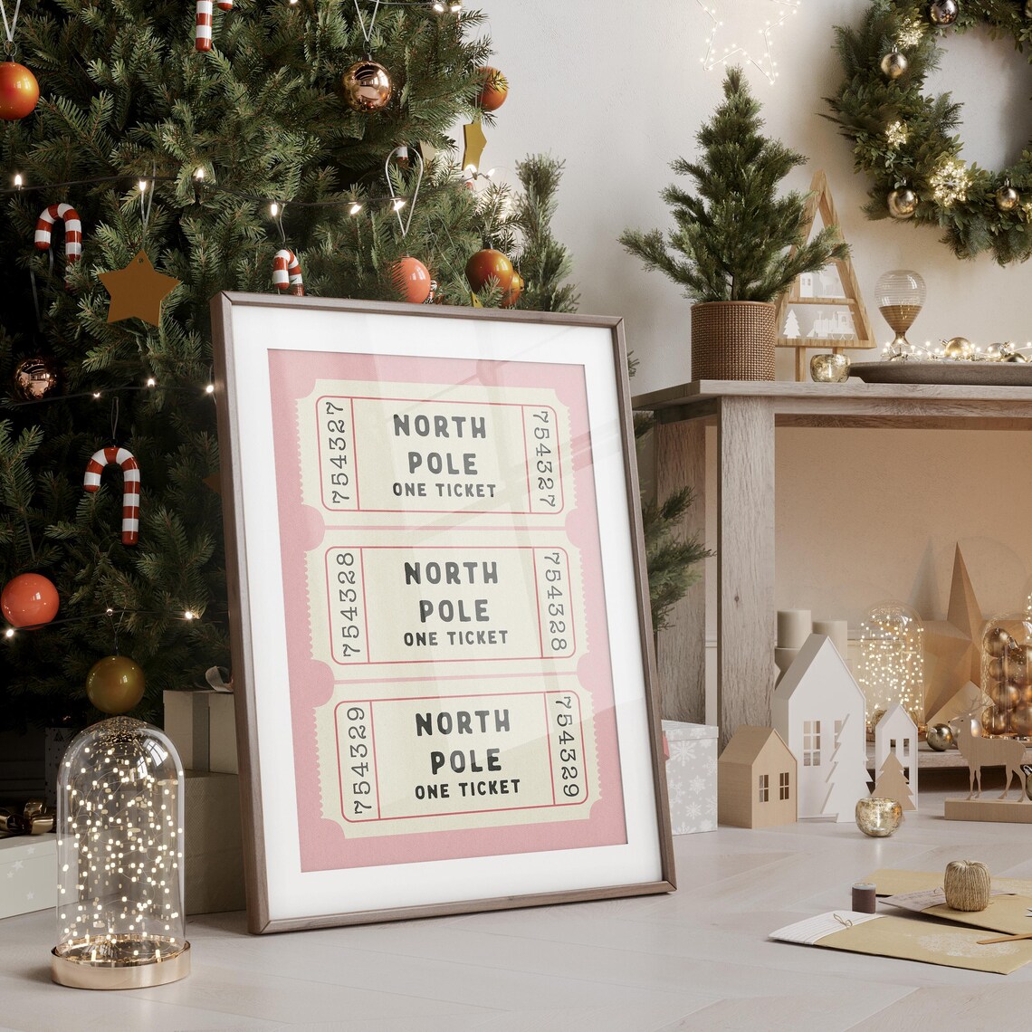 North Pole Ticket Christmas Holiday Poster, Festive Decor - Image 4