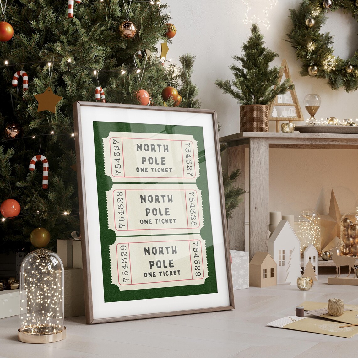 North Pole Ticket Vintage Christmas Travel Poster - Image 4