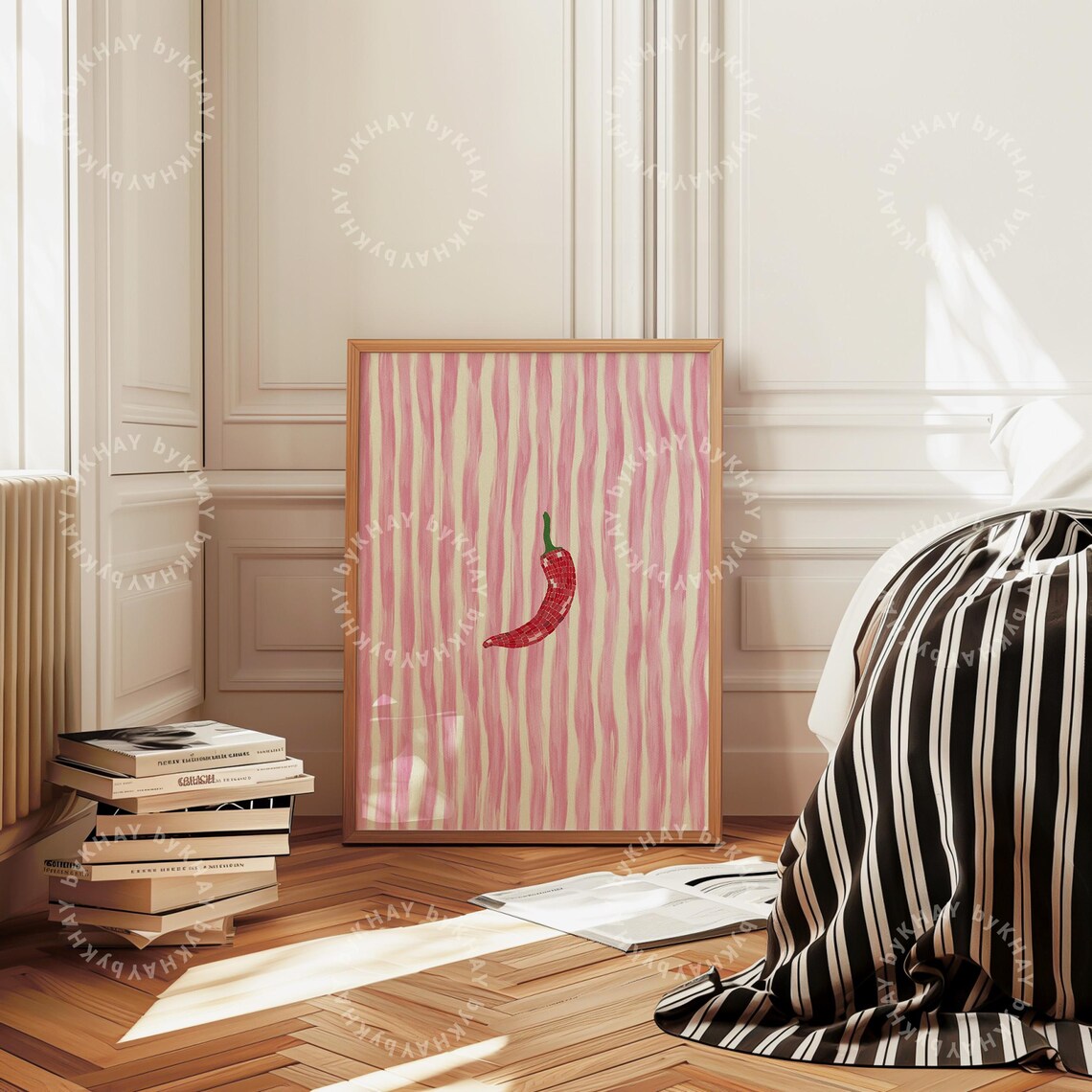 Chilli Print Kitchen Stripe Art Print, Modern Decor - Image 3