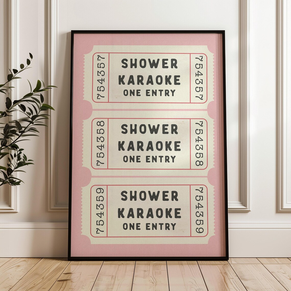 Shower Karaoke Ticket Print, Pink Retro Bathroom Art - Image 2