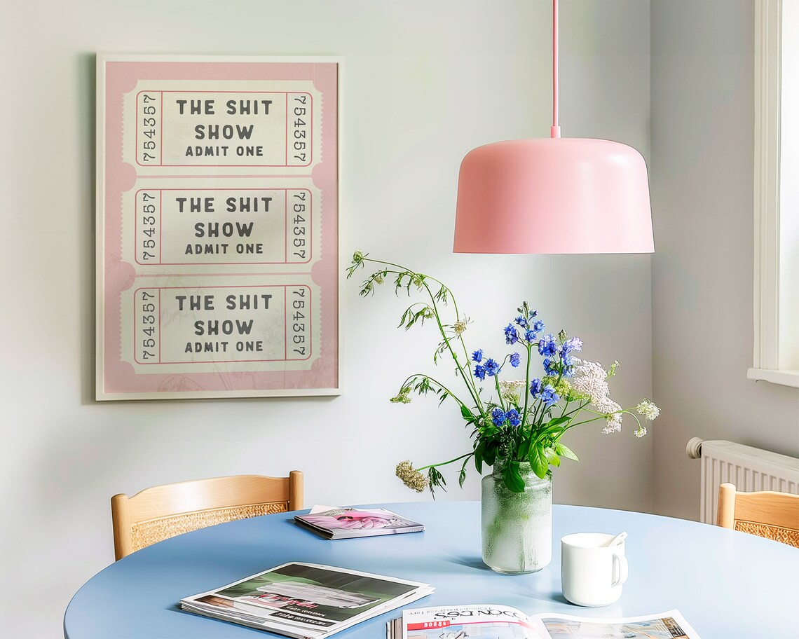 The Shit Show Ticket Retro Pink Cream Poster Print - Image 2