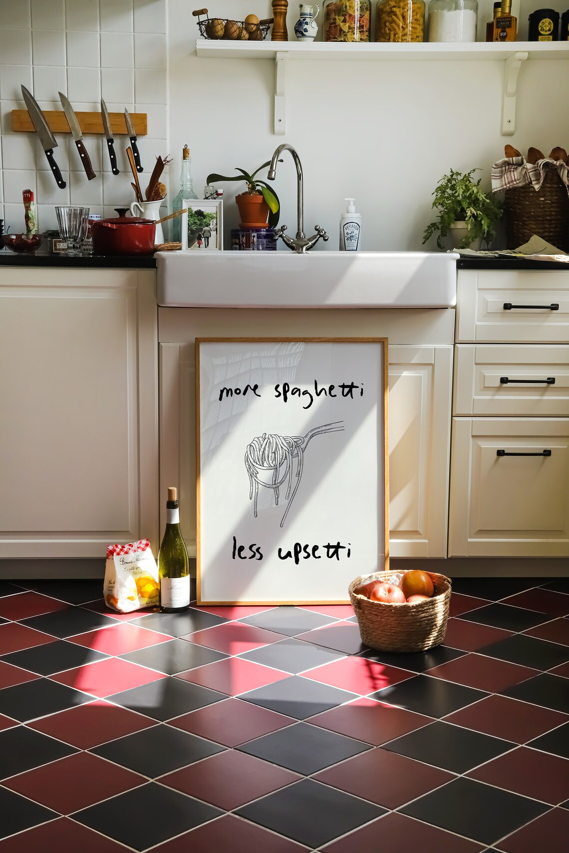 More Spaghetti Less Upsetti Retro Quote Art Print - Image 3