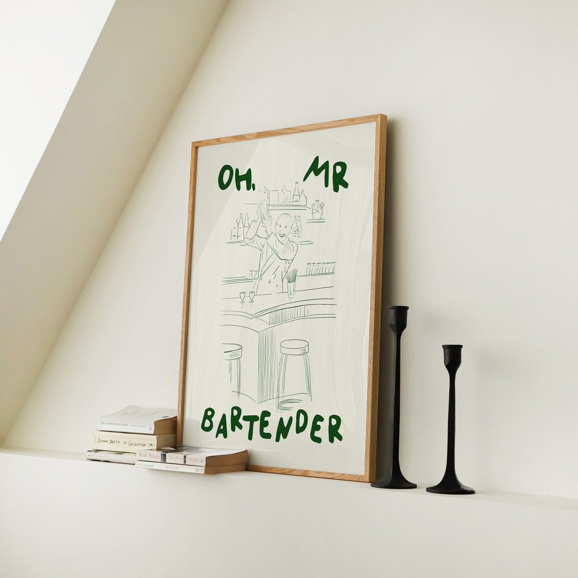 Oh Mr Bartender Retro Green Bar Sketch Cocktail Kitchen Wall Poster - Image 2