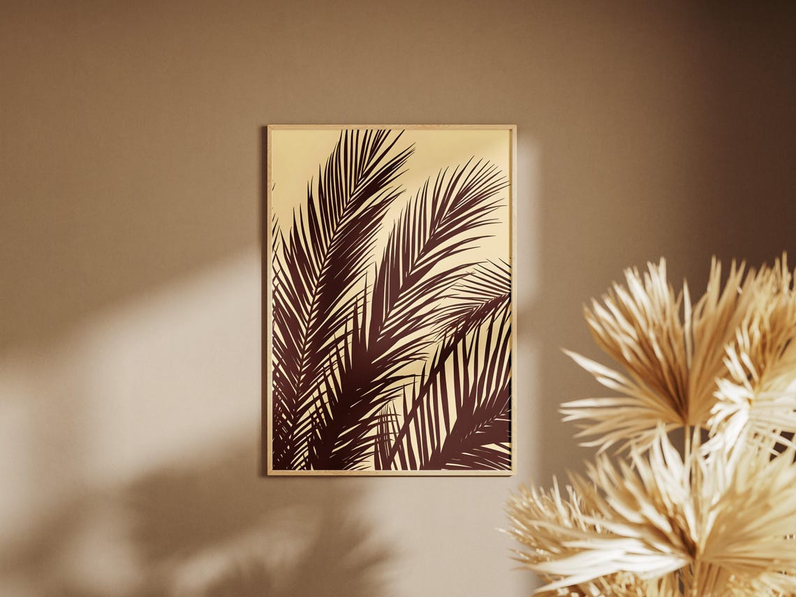 Minimalist Palm Leaf Silhouette Beige Tropical Modern Wall Art