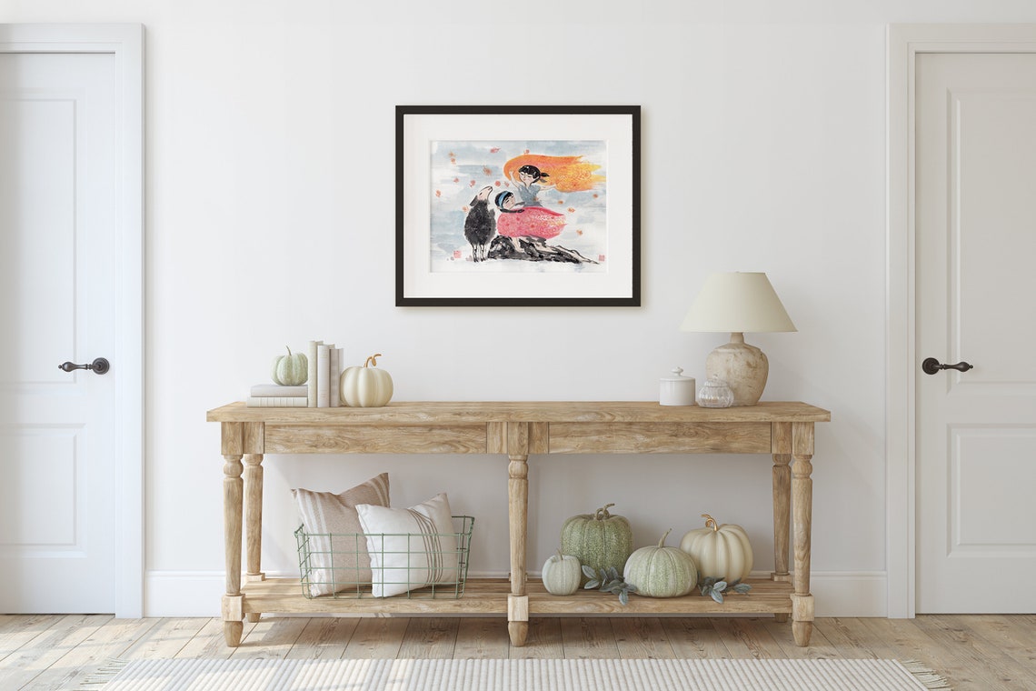 Art Print Flowers Girls Print Painting Chinese Ink Painting Print Kids Room Wall Decor Positive Art Wall Art Print Art Flowers Kids - Image 2