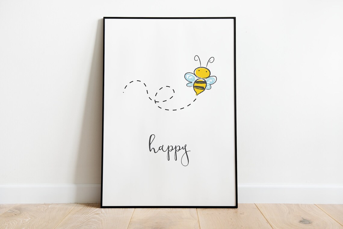 Bee Happy Poster, Cheerful Insect Art Print
