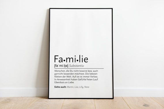 Personalized Family Poster Definition Of The Word Family In Sizes A5 A3
