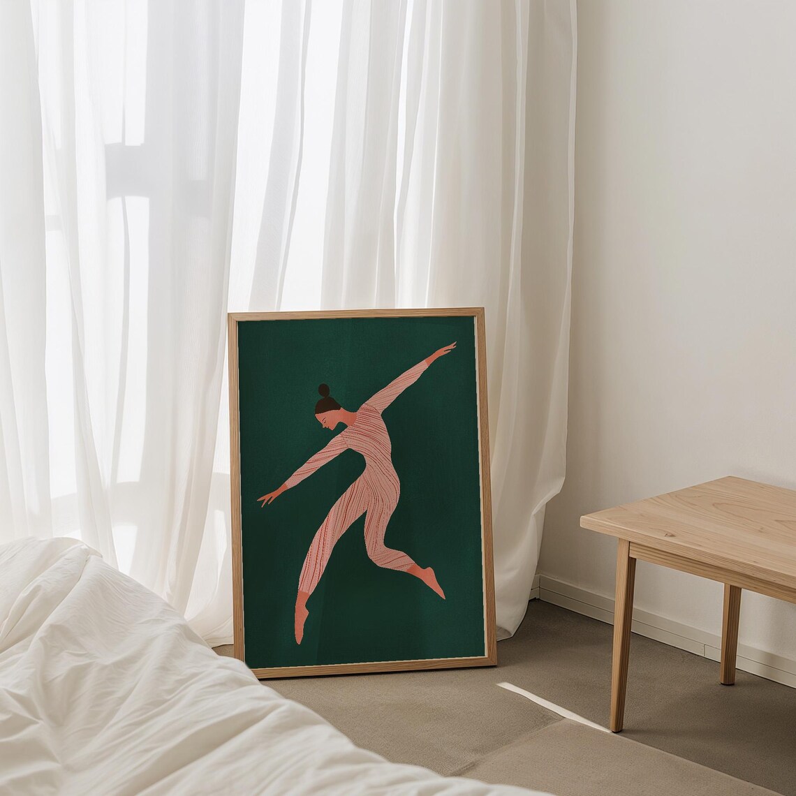 Ballerina in Mid Leap in Pink Bodysuit on Emerald Green Poster - Image 4