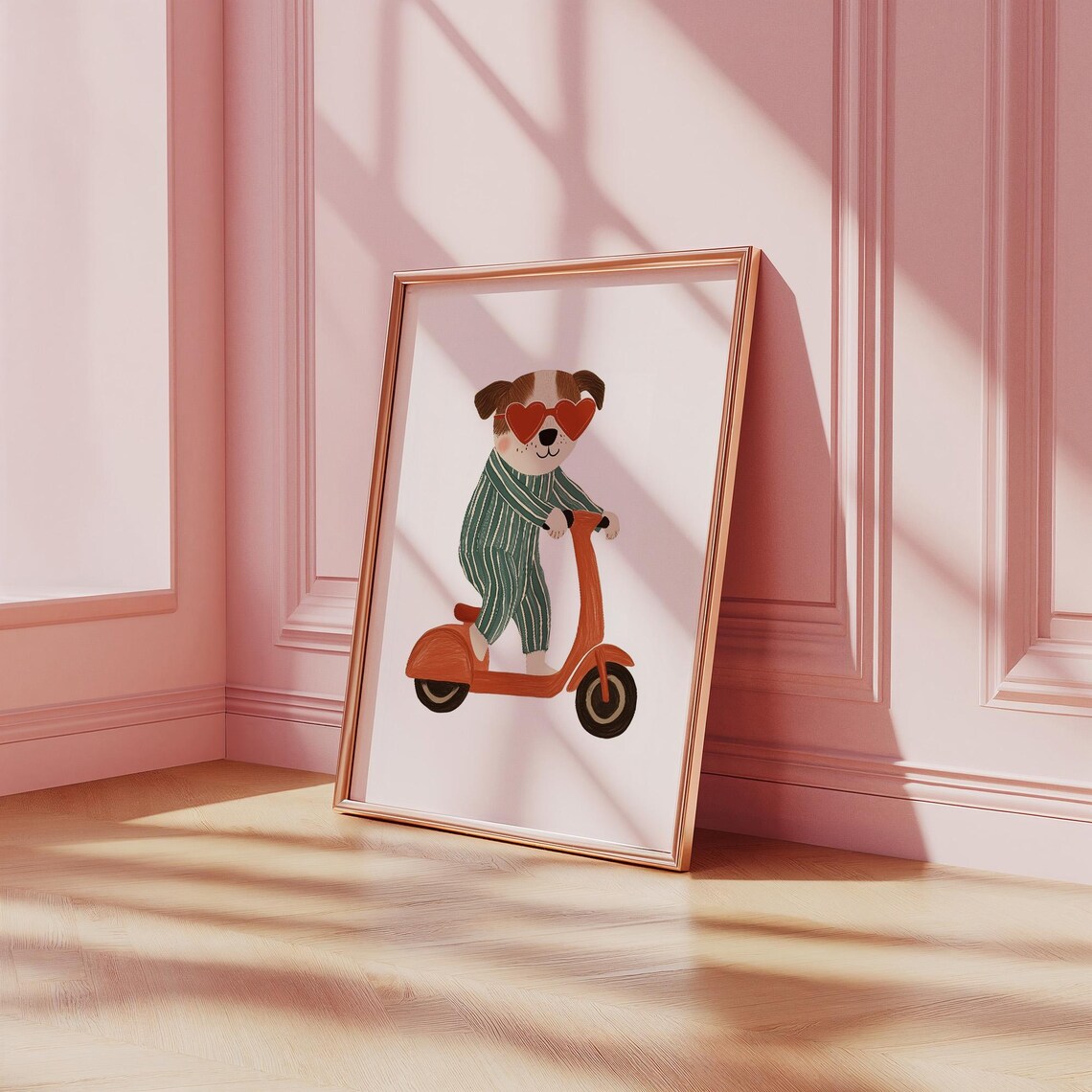 Playful Cool Dog in Sunglasses Riding Scooter Nursery Art Poster - Image 4