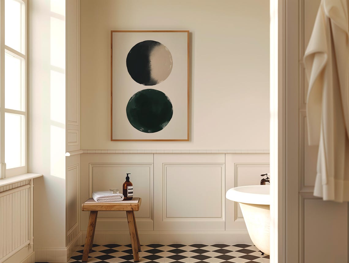 Minimalist Stacked Ink Circles Black Green Abstract Art Poster - Image 2
