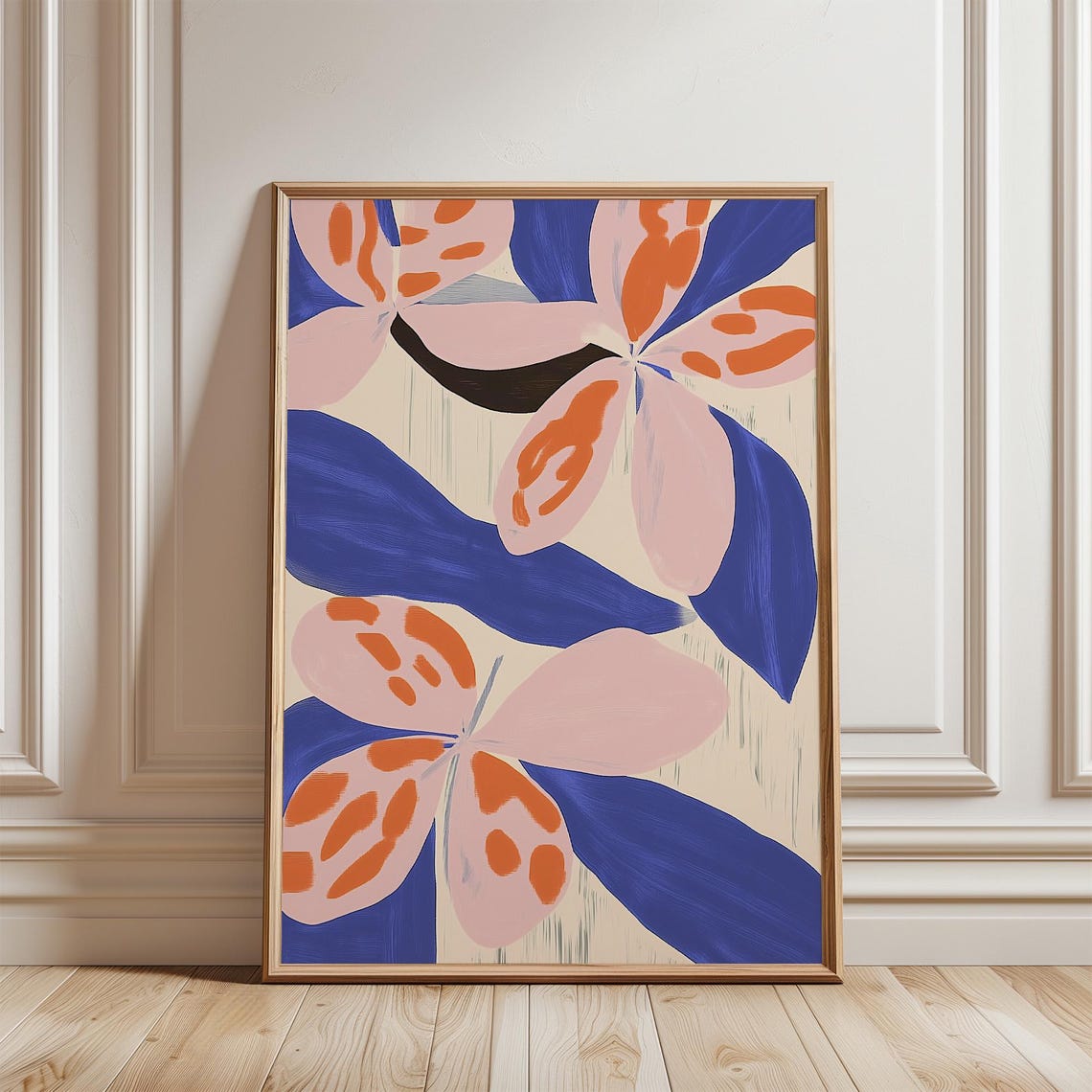 Vibrant Bold Blue Pink Orange Floral Modern Botanical Art Poster - Image 5