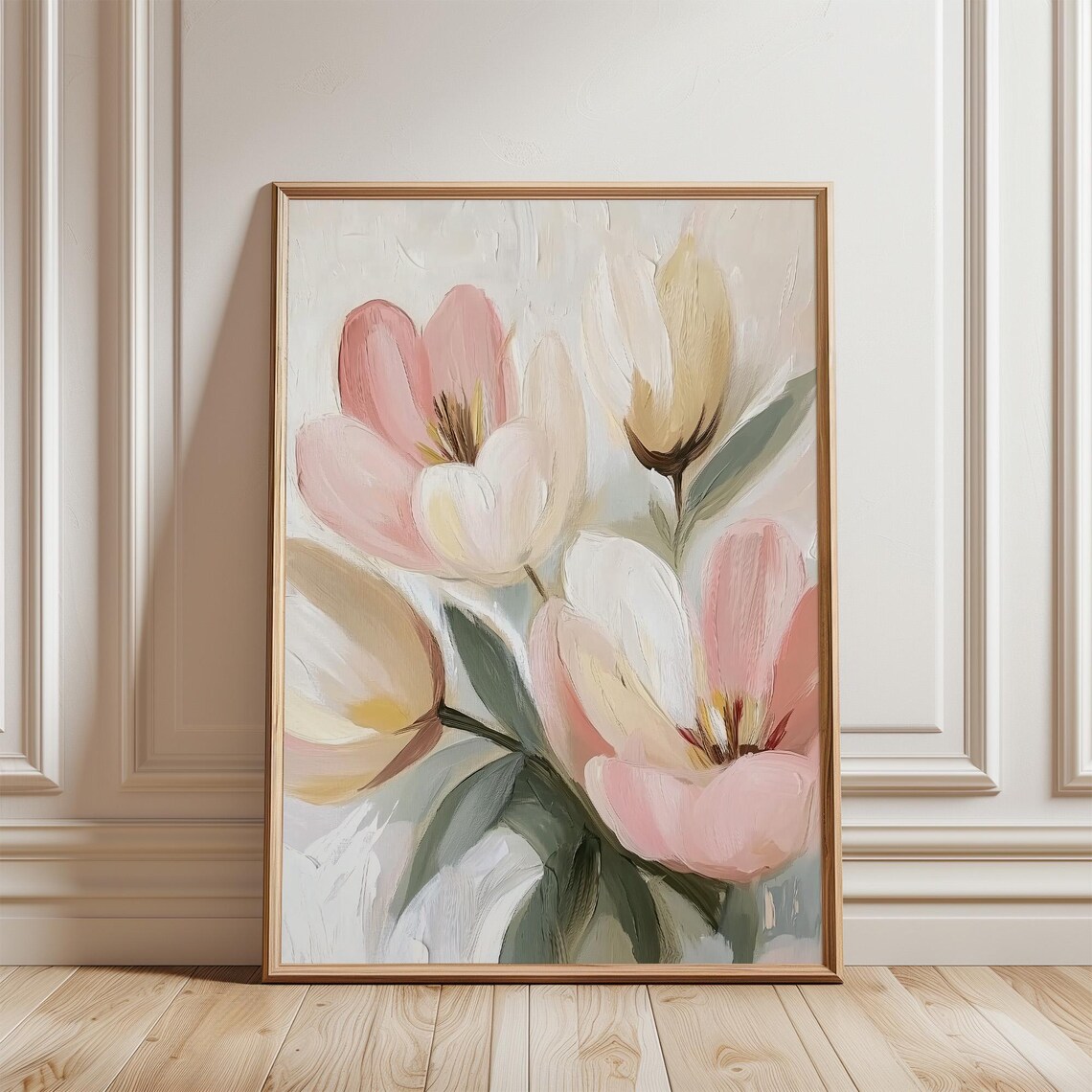 Soft Pink Tulips Vintage Floral Oil Painting Botanical Poster