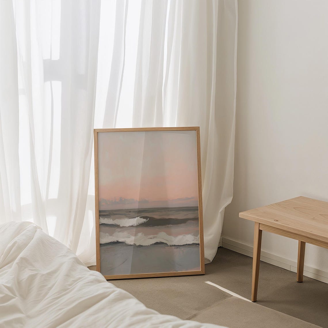 Muted Coastal Ocean Sunset Waves Minimalist Beach Scene Poster - Image 4