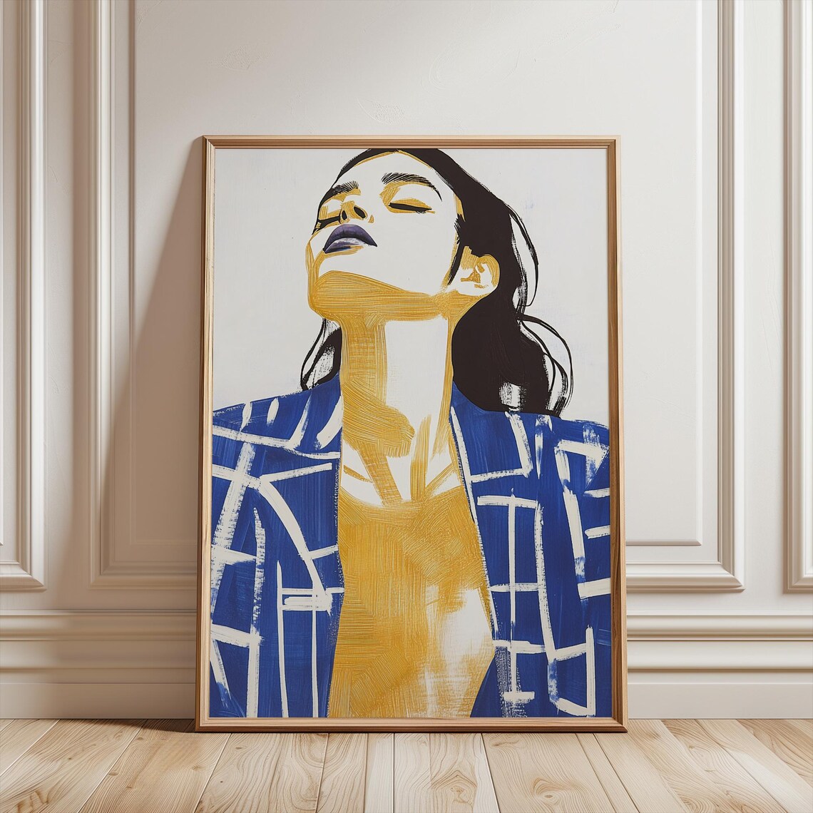 Abstract Woman Portrait in Blue and Gold Brushstrokes Poster - Image 4