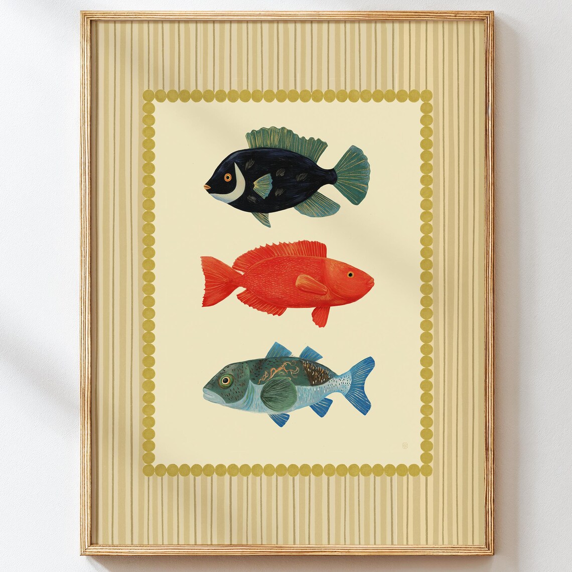Vintage Bathroom Fish Art Print, Coastal Nautical Decor