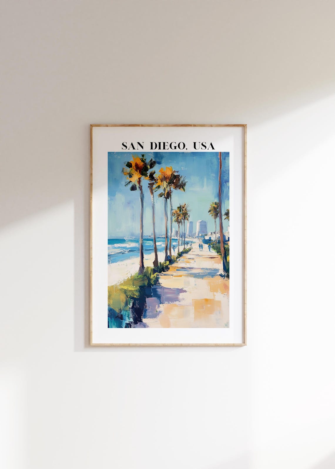 Sunny San Diego USA Palm Trees Beach Promenade Travel Art Poster - Image 4