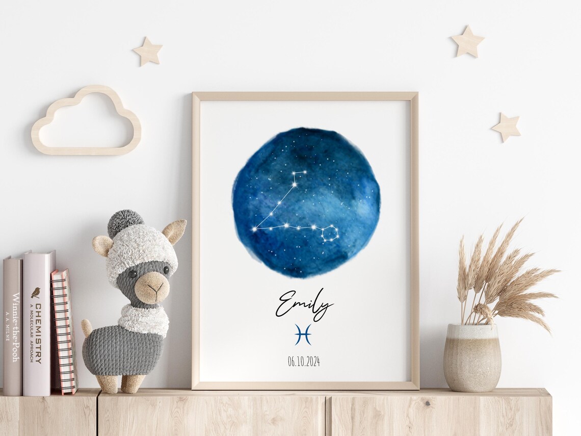 Personalized Pisces Zodiac Star Map Poster, Astrology Print