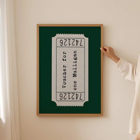 Golf Mulligan Voucher Ticket Poster for Golfer Gifts on Deep Green Art