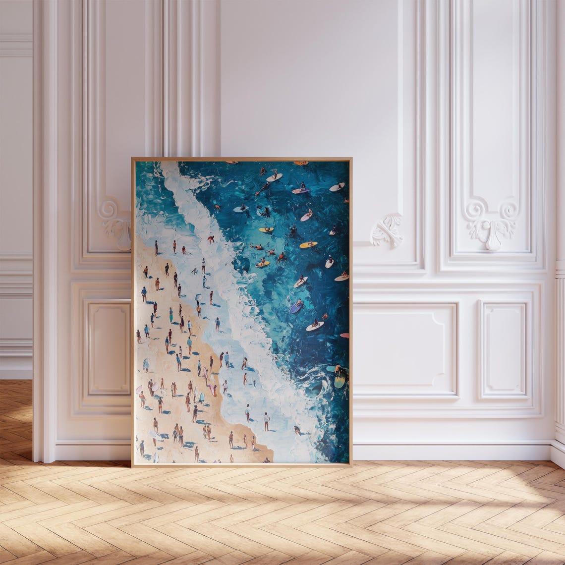 Aerial Surfers Deep Blue Ocean Surf Break Waves Painting Poster